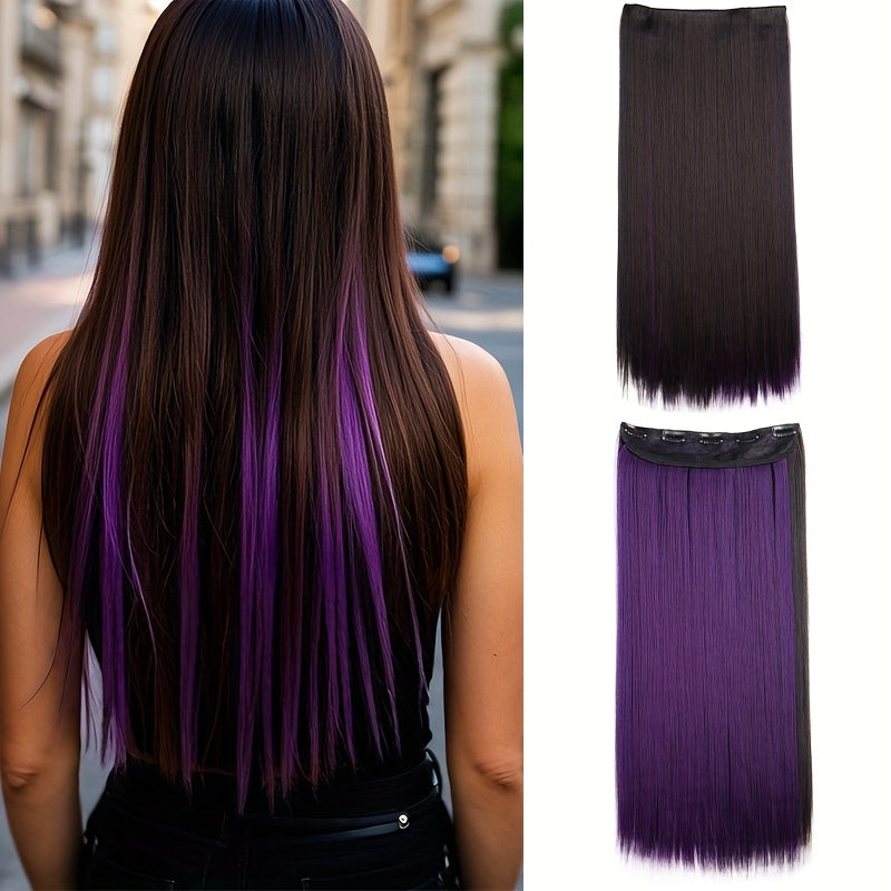 1pc Vibrant Clip-In Hair Extensions with 5 Clips - Long Straight Heat-Resistant Synthetic Fiber Hairpiece for Women, Adds Volume & Length, Easy Apply for Daily Style & Party Essentials, Hair Extensions for Women, Versatile Hairpiece, Heatresistant Hair