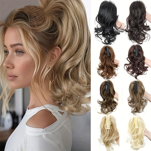 12-Inch Short Curly Clip-In Ponytail Extension - Heat-Resistant Synthetic Hair with Voluminous Claw Clip, Multi-Color Options for Weddings, Parties & Casual Attire - Women & Girls, Natural Look Hairstyle