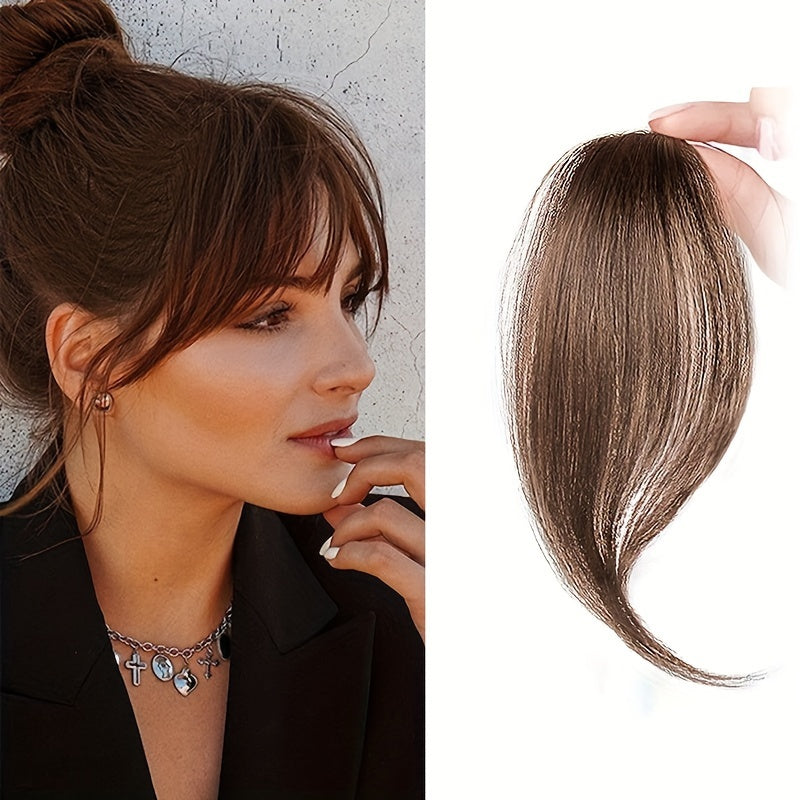 1 Piece 25.4cm Long Bangs Fringed At Sides, Right Center French Bangs, Dark Brown, Synthetic Hair Extensions, Front Hair Piece, Clipped To Extend The Top Of The Head Bangs Wig Halloween Christmas