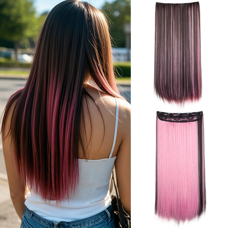 1pc Vibrant Clip-In Hair Extensions with 5 Clips - Long Straight Heat-Resistant Synthetic Fiber Hairpiece for Women, Adds Volume & Length, Easy Apply for Daily Style & Party Essentials, Hair Extensions for Women, Versatile Hairpiece, Heatresistant Hair
