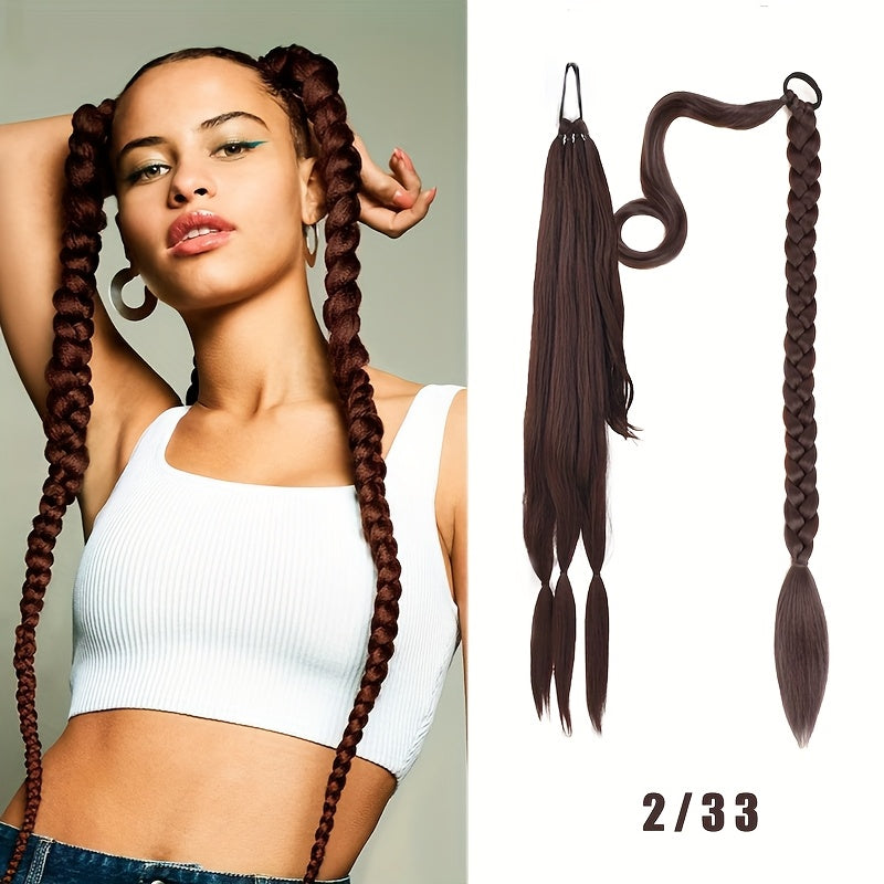 76.2 cm Long Braided Ponytail Extension with Headband Wrapped Around Braided Ponytail Hair Extension - Synthetic Ponytail