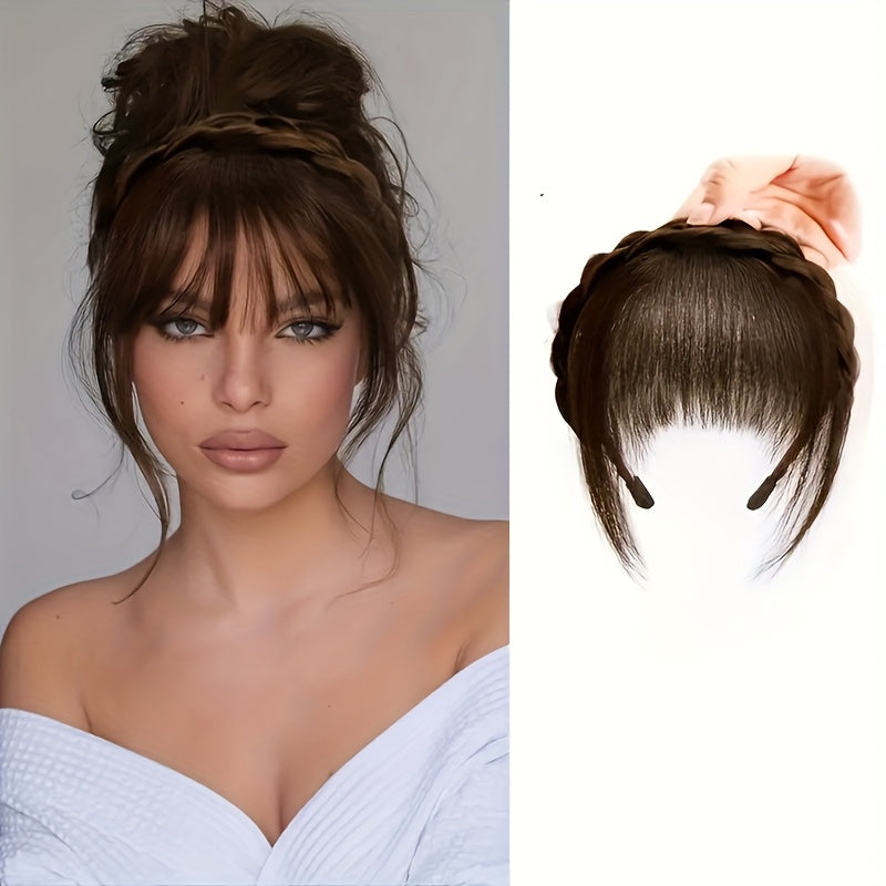 1pc Elegant Women’s Clip-In Synthetic Bangs with Double Braid Design - Lightweight, Versatile Hairpiece for All Hairstyles, Perfect for Daily Wear and Special Occasions | Sleek Black Bangs Accessory