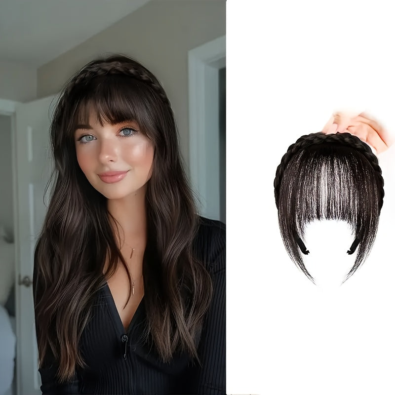 1pc Elegant Women’s Clip-In Synthetic Bangs with Double Braid Design - Lightweight, Versatile Hairpiece for All Hairstyles, Perfect for Daily Wear and Special Occasions | Sleek Black Bangs Accessory