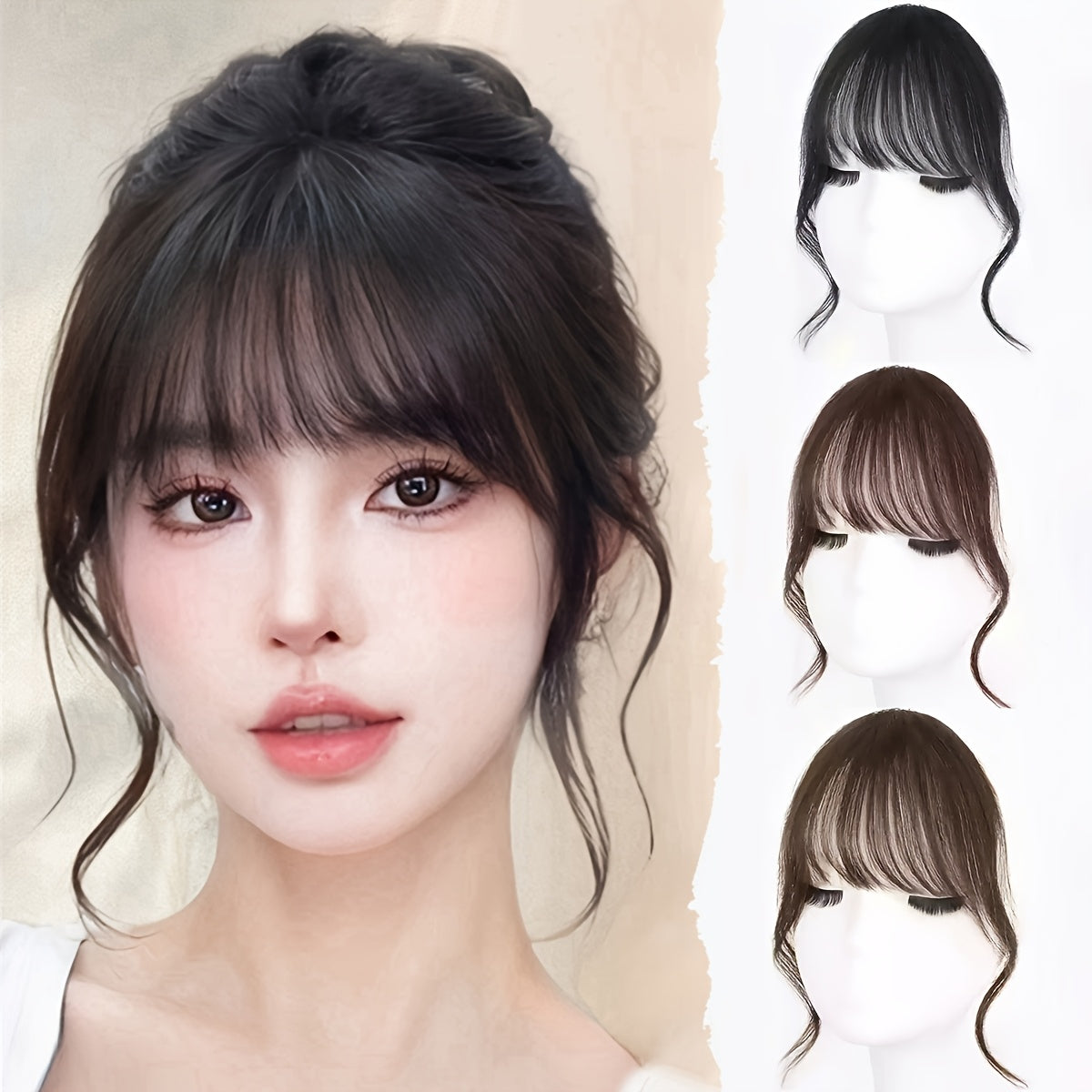 1pc Women's Elegant Clip-In Bangs Hairpiece - Loose Wavy Synthetic Hair Extensions with Elastic Net Cap, Natural Look for Daily Hairstyles (Black/Dark Brown/Light Brown), Daily Hair Styling | Elegant Hair Accessory | Synthetic Hairpiece, Hair Accessories