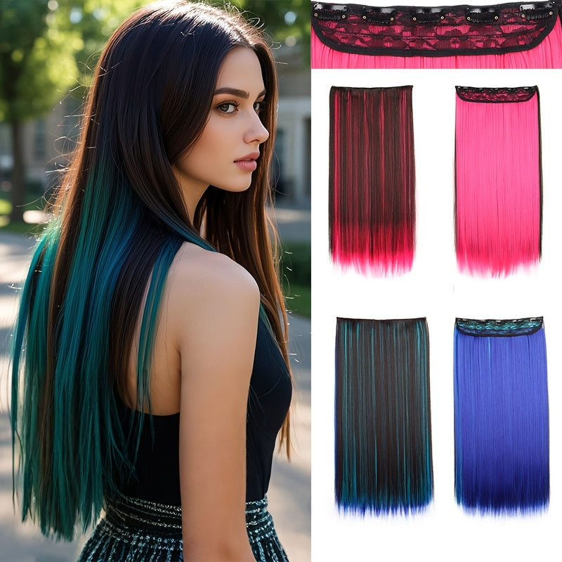 1pc Vibrant Clip-In Hair Extensions with 5 Clips - Long Straight Heat-Resistant Synthetic Fiber Hairpiece for Women, Adds Volume & Length, Easy Apply for Daily Style & Party Essentials, Hair Extensions for Women, Versatile Hairpiece, Heatresistant Hair