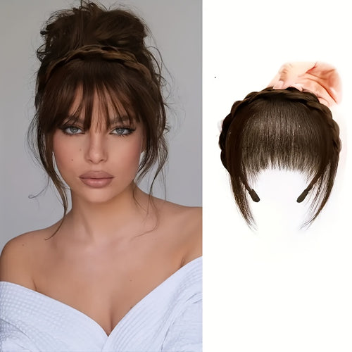 1pc Elegant Women’s Clip-In Synthetic Bangs with Double Braid Design - Lightweight, Versatile Hairpiece for All Hairstyles, Perfect for Daily Wear and Special Occasions | Sleek Black Bangs Accessory