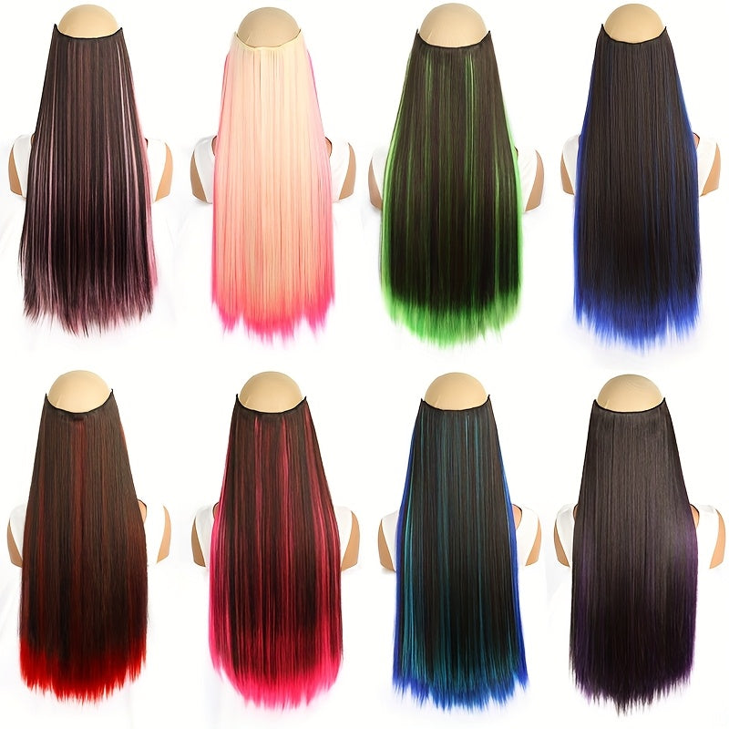 1pc Vibrant Clip-In Hair Extensions with 5 Clips - Long Straight Heat-Resistant Synthetic Fiber Hairpiece for Women, Adds Volume & Length, Easy Apply for Daily Style & Party Essentials, Hair Extensions for Women, Versatile Hairpiece, Heatresistant Hair