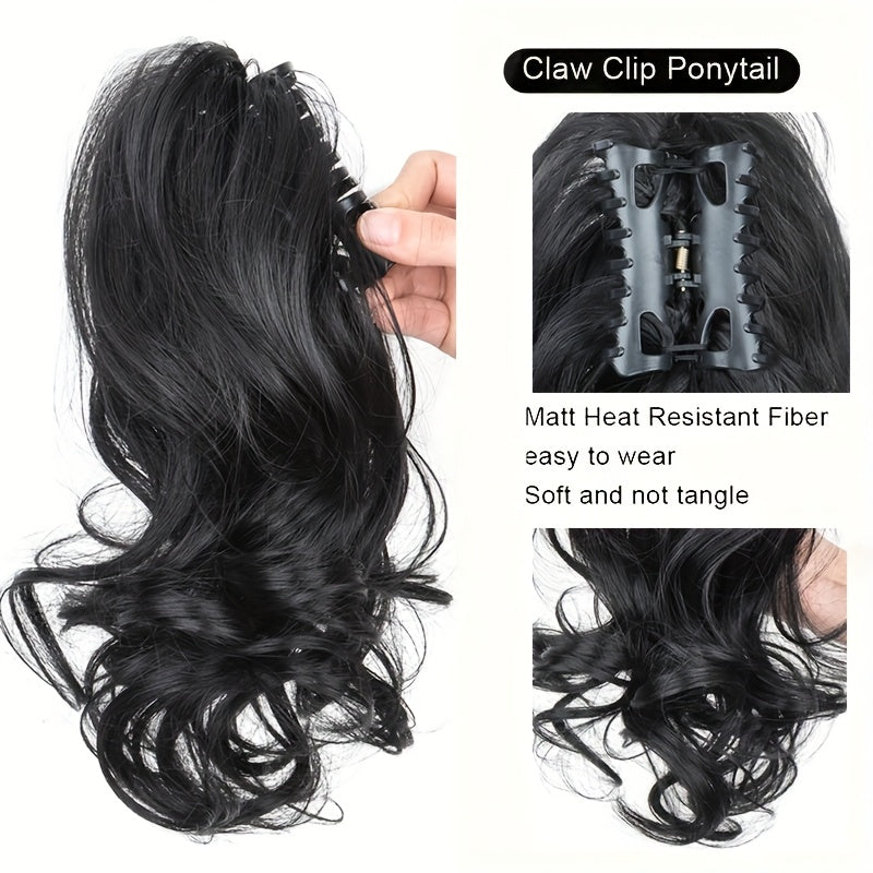 12-Inch Short Curly Clip-In Ponytail Extension - Heat-Resistant Synthetic Hair with Voluminous Claw Clip, Multi-Color Options for Weddings, Parties & Casual Attire - Women & Girls, Natural Look Hairstyle