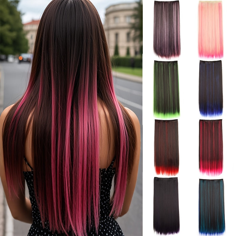 1pc Vibrant Clip-In Hair Extensions with 5 Clips - Long Straight Heat-Resistant Synthetic Fiber Hairpiece for Women, Adds Volume & Length, Easy Apply for Daily Style & Party Essentials, Hair Extensions for Women, Versatile Hairpiece, Heatresistant Hair