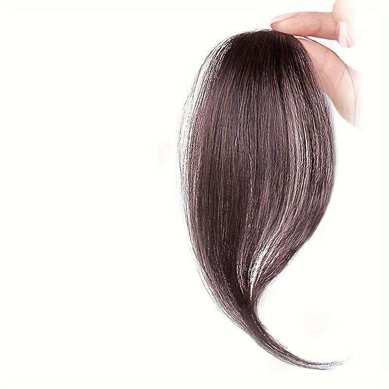 1 Piece 25.4cm Long Bangs Fringed At Sides, Right Center French Bangs, Dark Brown, Synthetic Hair Extensions, Front Hair Piece, Clipped To Extend The Top Of The Head Bangs Wig Halloween Christmas