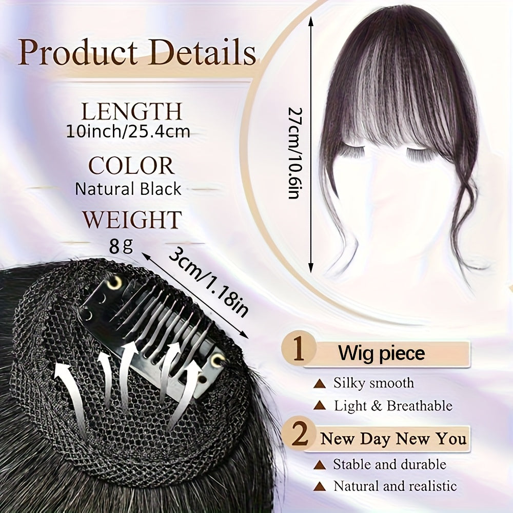 1pc Women's Elegant Clip-In Bangs Hairpiece - Loose Wavy Synthetic Hair Extensions with Elastic Net Cap, Natural Look for Daily Hairstyles (Black/Dark Brown/Light Brown), Daily Hair Styling | Elegant Hair Accessory | Synthetic Hairpiece, Hair Accessories