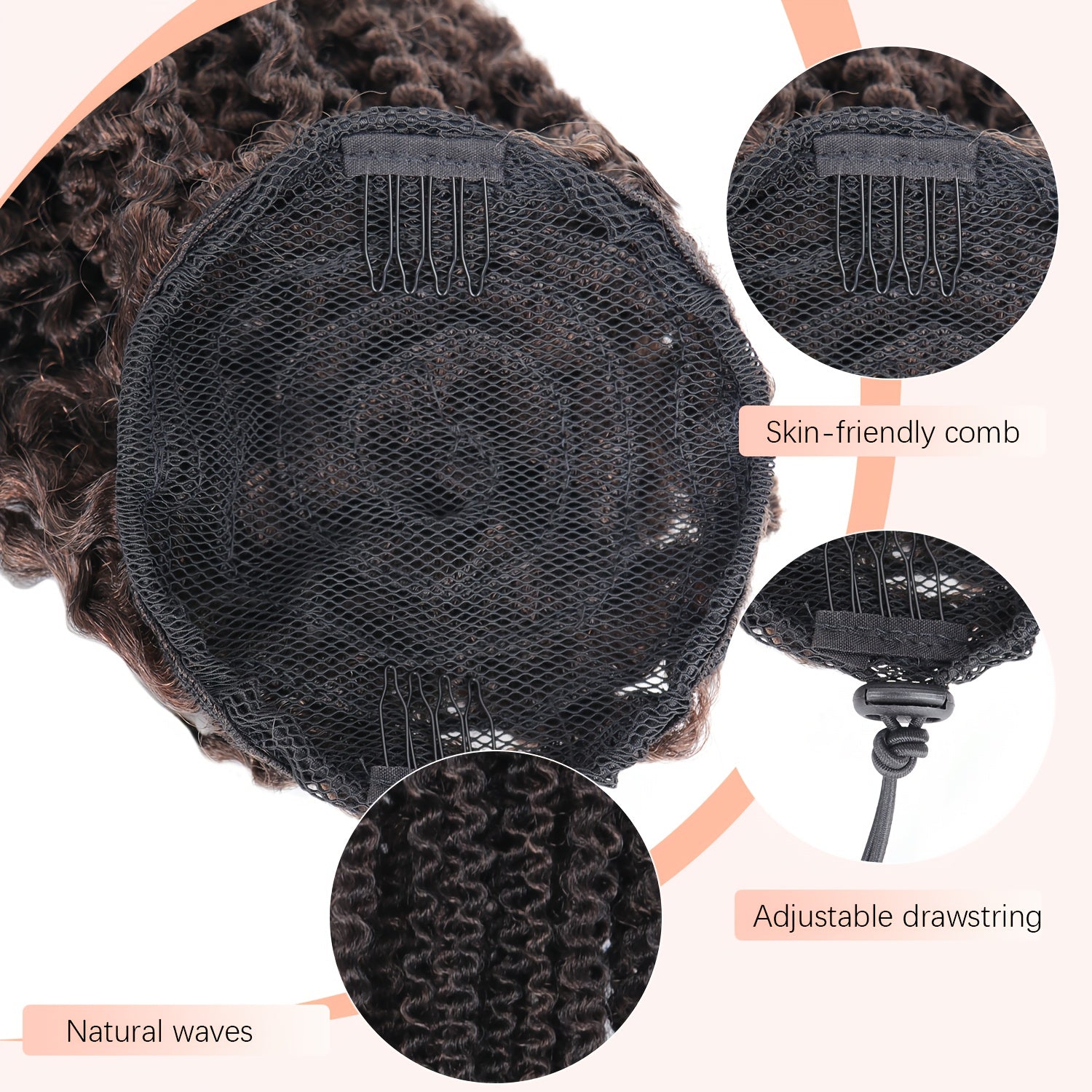 20 Inch Deep Curly Afro Kinky Ponytail Extension for Women, Clip-In Synthetic Soft Fluffy Hair Tails, Drawstring Pony Extensions for Daily Use, Hair Extensions