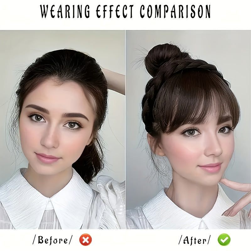 1pc Elegant Women’s Clip-In Synthetic Bangs with Double Braid Design - Lightweight, Versatile Hairpiece for All Hairstyles, Perfect for Daily Wear and Special Occasions | Sleek Black Bangs Accessory