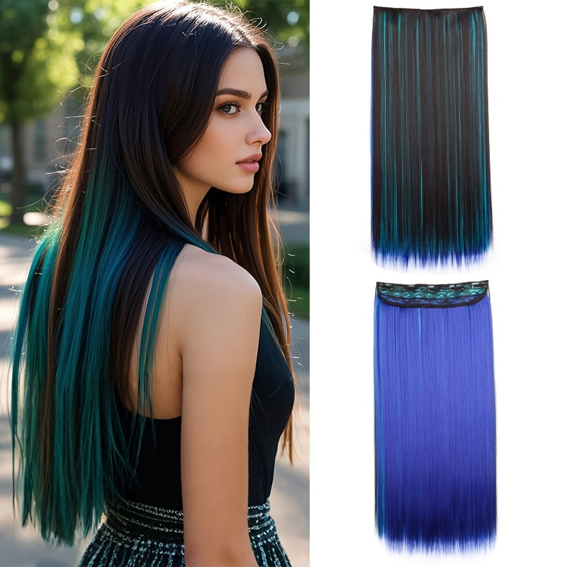 1pc Vibrant Clip-In Hair Extensions with 5 Clips - Long Straight Heat-Resistant Synthetic Fiber Hairpiece for Women, Adds Volume & Length, Easy Apply for Daily Style & Party Essentials, Hair Extensions for Women, Versatile Hairpiece, Heatresistant Hair