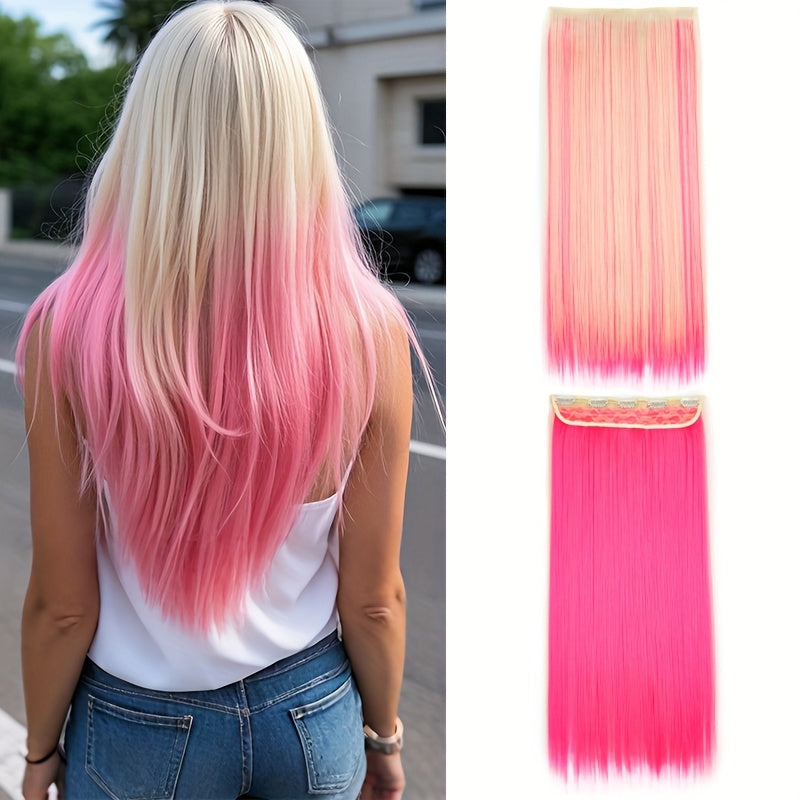 1pc Vibrant Clip-In Hair Extensions with 5 Clips - Long Straight Heat-Resistant Synthetic Fiber Hairpiece for Women, Adds Volume & Length, Easy Apply for Daily Style & Party Essentials, Hair Extensions for Women, Versatile Hairpiece, Heatresistant Hair