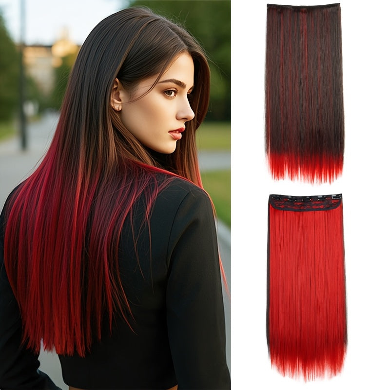 1pc Vibrant Clip-In Hair Extensions with 5 Clips - Long Straight Heat-Resistant Synthetic Fiber Hairpiece for Women, Adds Volume & Length, Easy Apply for Daily Style & Party Essentials, Hair Extensions for Women, Versatile Hairpiece, Heatresistant Hair