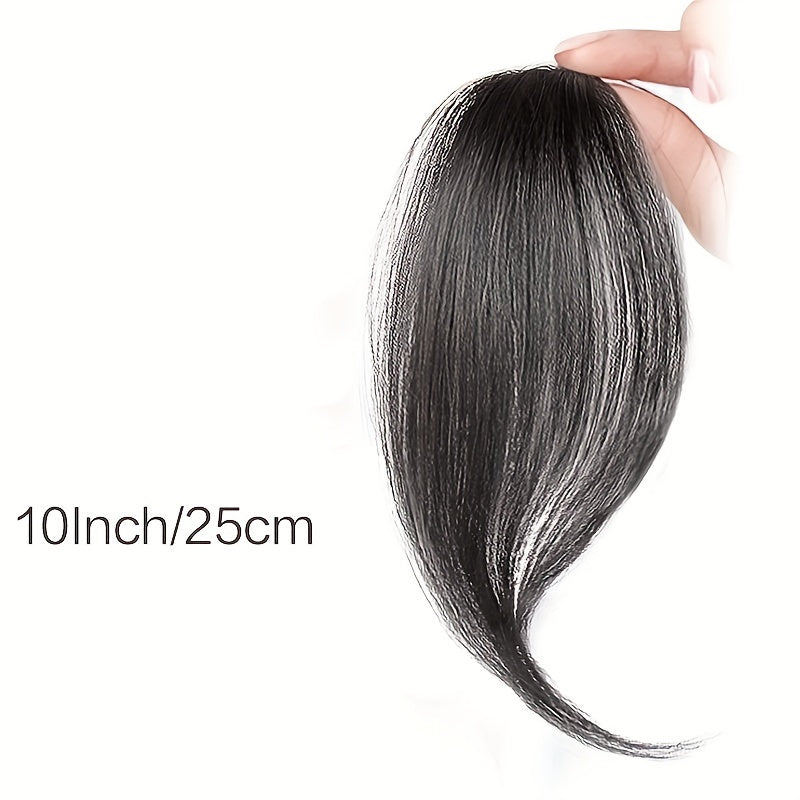 1 Piece 25.4cm Long Bangs Fringed At Sides, Right Center French Bangs, Dark Brown, Synthetic Hair Extensions, Front Hair Piece, Clipped To Extend The Top Of The Head Bangs Wig Halloween Christmas