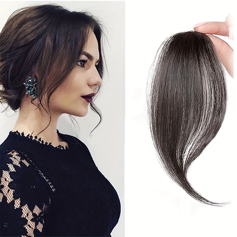 1 Piece 25.4cm Long Bangs Fringed At Sides, Right Center French Bangs, Dark Brown, Synthetic Hair Extensions, Front Hair Piece, Clipped To Extend The Top Of The Head Bangs Wig Halloween Christmas