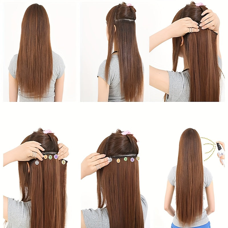 1pc Vibrant Clip-In Hair Extensions with 5 Clips - Long Straight Heat-Resistant Synthetic Fiber Hairpiece for Women, Adds Volume & Length, Easy Apply for Daily Style & Party Essentials, Hair Extensions for Women, Versatile Hairpiece, Heatresistant Hair