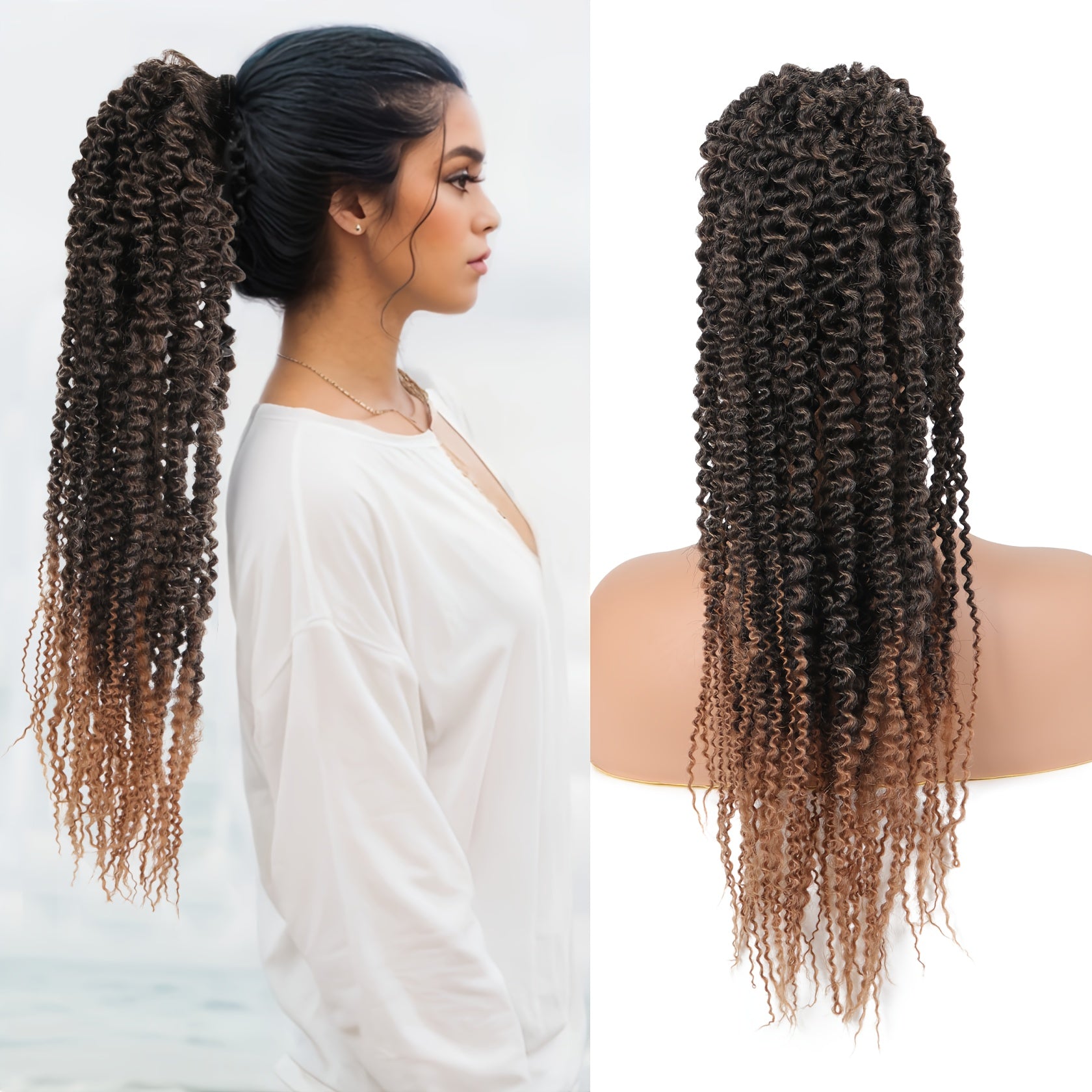 20 Inch Deep Curly Afro Kinky Ponytail Extension for Women, Clip-In Synthetic Soft Fluffy Hair Tails, Drawstring Pony Extensions for Daily Use, Hair Extensions