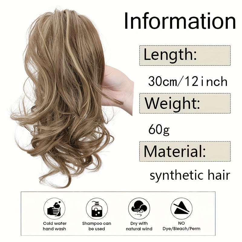 12-Inch Short Curly Clip-In Ponytail Extension - Heat-Resistant Synthetic Hair with Voluminous Claw Clip, Multi-Color Options for Weddings, Parties & Casual Attire - Women & Girls, Natural Look Hairstyle