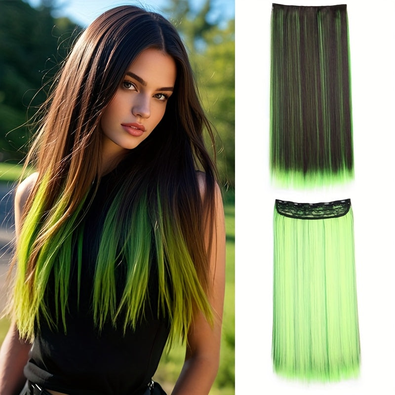 1pc Vibrant Clip-In Hair Extensions with 5 Clips - Long Straight Heat-Resistant Synthetic Fiber Hairpiece for Women, Adds Volume & Length, Easy Apply for Daily Style & Party Essentials, Hair Extensions for Women, Versatile Hairpiece, Heatresistant Hair