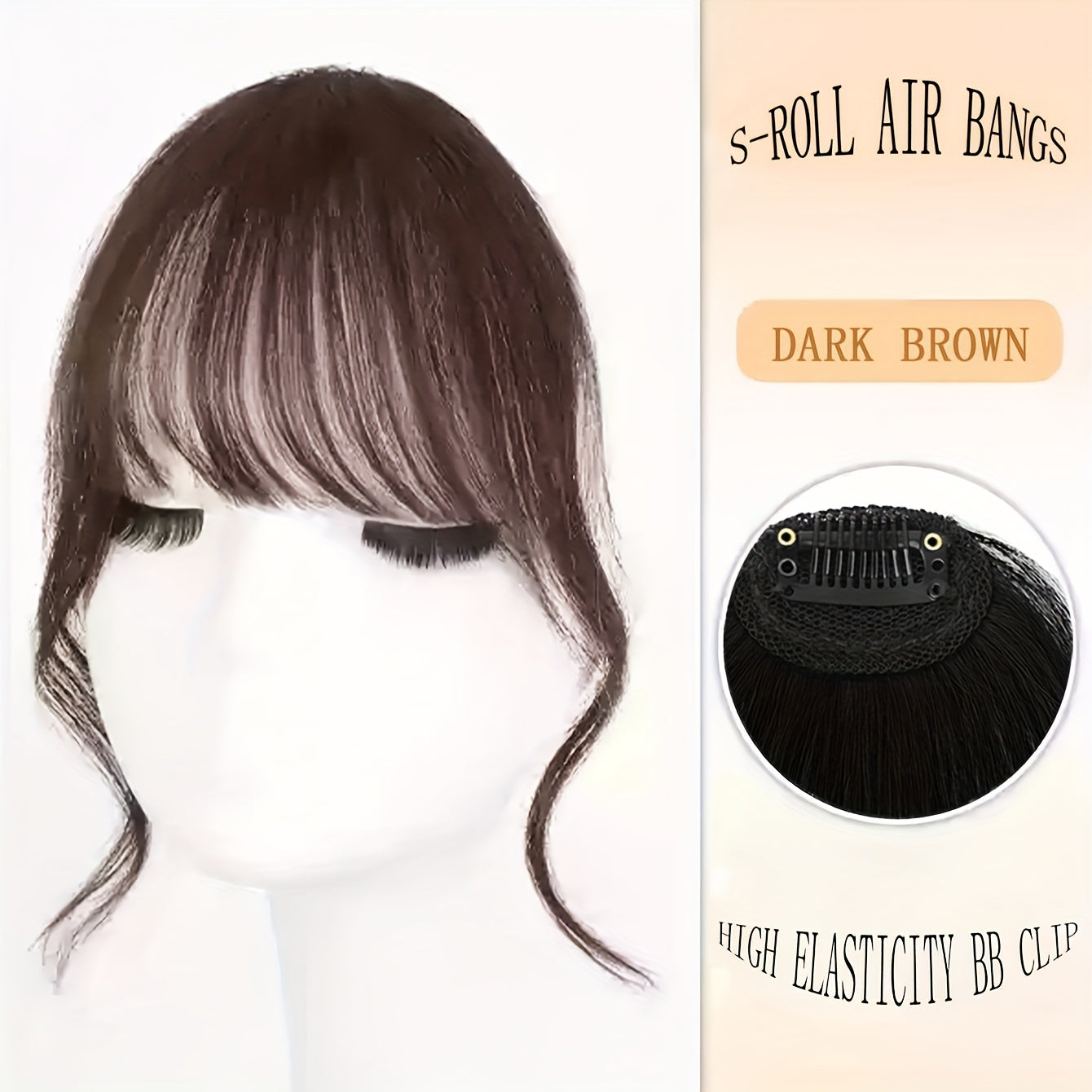 1pc Women's Elegant Clip-In Bangs Hairpiece - Loose Wavy Synthetic Hair Extensions with Elastic Net Cap, Natural Look for Daily Hairstyles (Black/Dark Brown/Light Brown), Daily Hair Styling | Elegant Hair Accessory | Synthetic Hairpiece, Hair Accessories