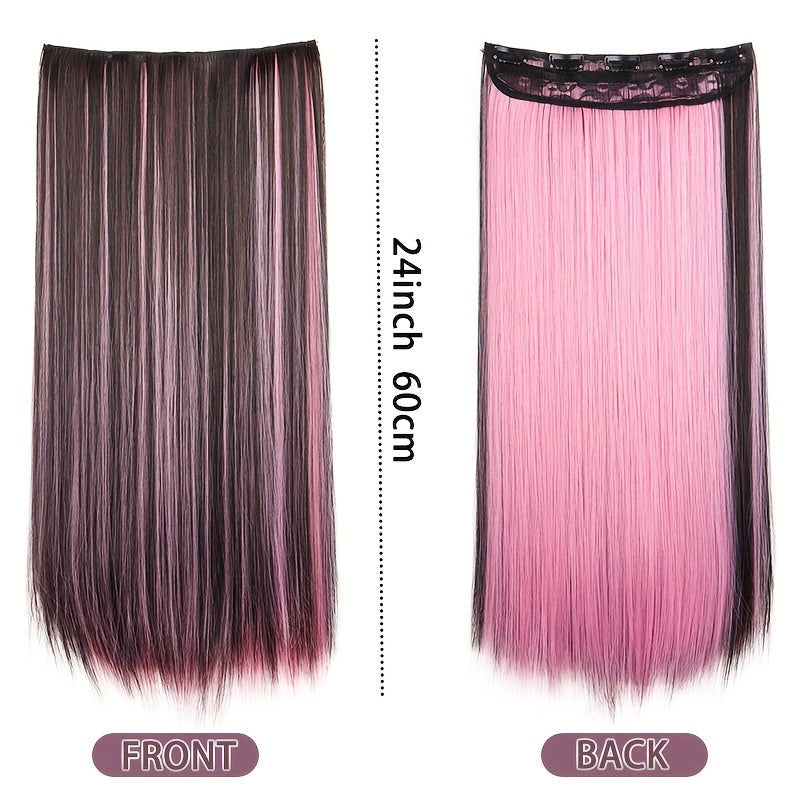 1pc Vibrant Clip-In Hair Extensions with 5 Clips - Long Straight Heat-Resistant Synthetic Fiber Hairpiece for Women, Adds Volume & Length, Easy Apply for Daily Style & Party Essentials, Hair Extensions for Women, Versatile Hairpiece, Heatresistant Hair