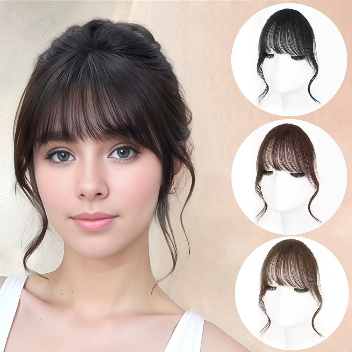 1pc Women's Elegant Clip-In Bangs Hairpiece - Loose Wavy Synthetic Hair Extensions with Elastic Net Cap, Natural Look for Daily Hairstyles (Black/Dark Brown/Light Brown), Daily Hair Styling | Elegant Hair Accessory | Synthetic Hairpiece, Hair Accessories