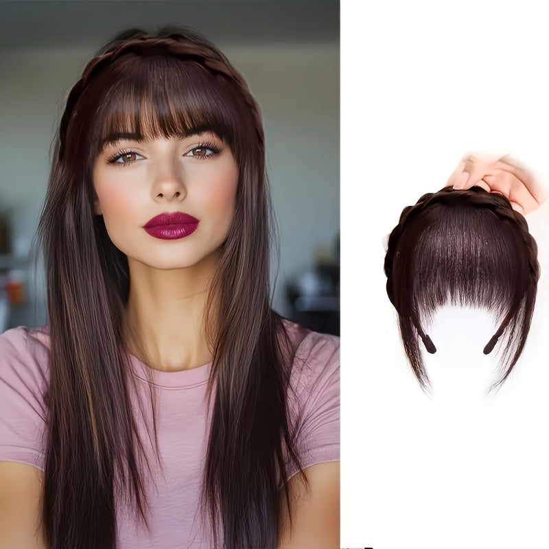 1pc Elegant Women’s Clip-In Synthetic Bangs with Double Braid Design - Lightweight, Versatile Hairpiece for All Hairstyles, Perfect for Daily Wear and Special Occasions | Sleek Black Bangs Accessory