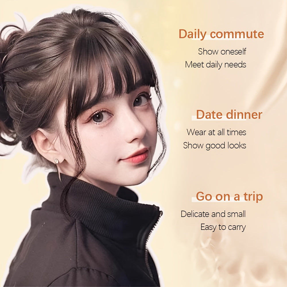 1pc Women's Elegant Clip-In Bangs Hairpiece - Loose Wavy Synthetic Hair Extensions with Elastic Net Cap, Natural Look for Daily Hairstyles (Black/Dark Brown/Light Brown), Daily Hair Styling | Elegant Hair Accessory | Synthetic Hairpiece, Hair Accessories