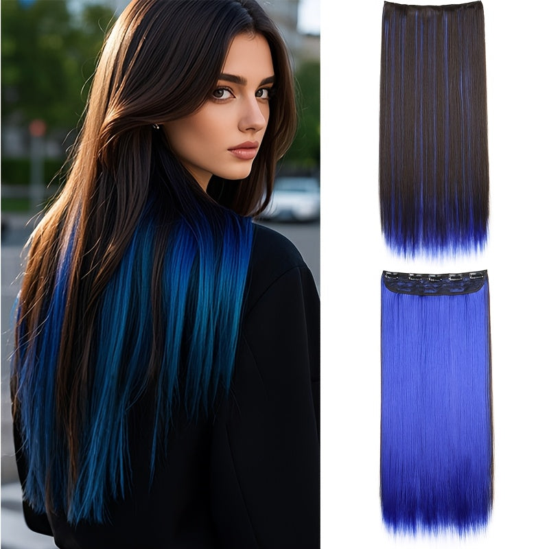 1pc Vibrant Clip-In Hair Extensions with 5 Clips - Long Straight Heat-Resistant Synthetic Fiber Hairpiece for Women, Adds Volume & Length, Easy Apply for Daily Style & Party Essentials, Hair Extensions for Women, Versatile Hairpiece, Heatresistant Hair